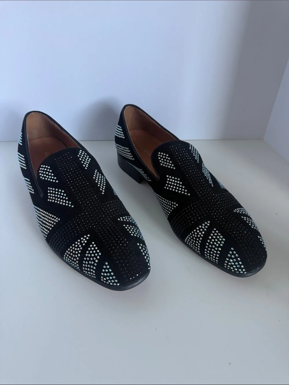 ELANROMAN Men's Loafers Leather Rhinestone Wedding Party Dress Shoes EU 46